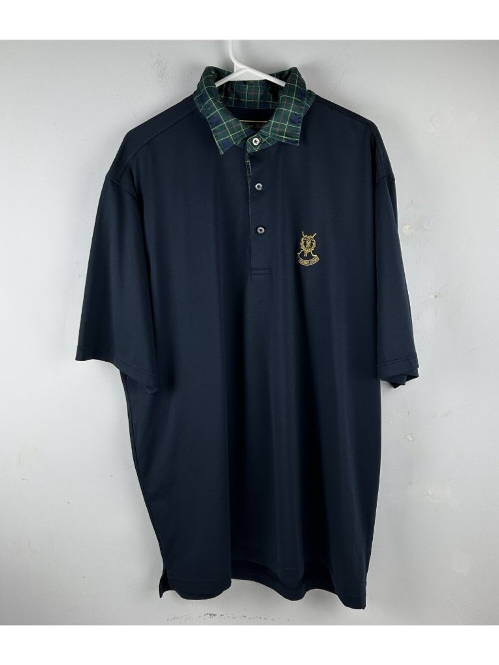St Andrews Links Tartan Collection Mens Navy Blue Golf Polo Shirt Plaid Xl